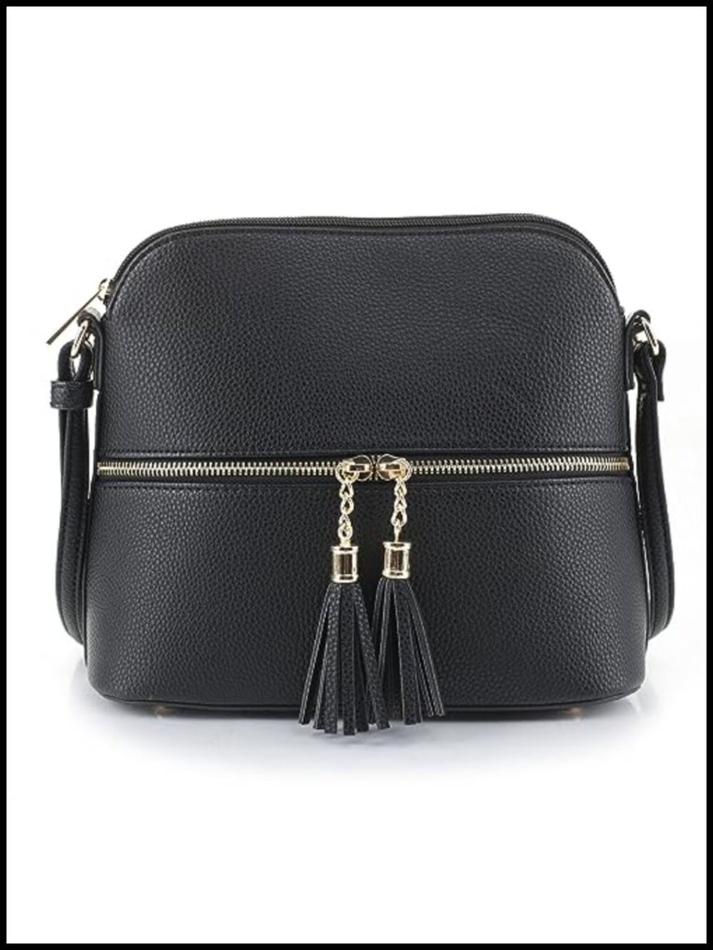 Vegan PU Leather Medium Dome Crossbody Bag with Tassel Adjustable Strap